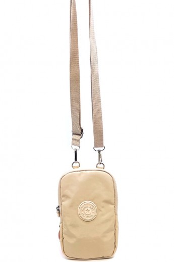Mega Bag Γυναικείο Πορτοφόλι & Θήκη Τηλεφώνου με λουράκι με δύο θήκες Κρεμ