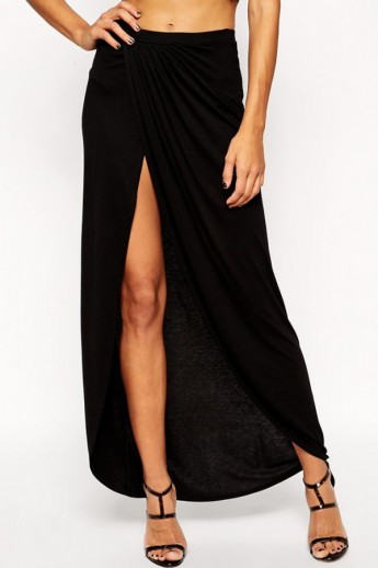 Merry See Γυναικεία μακριά φούστα με μεγάλο σκίσιμο μαύρο 1 τεμ