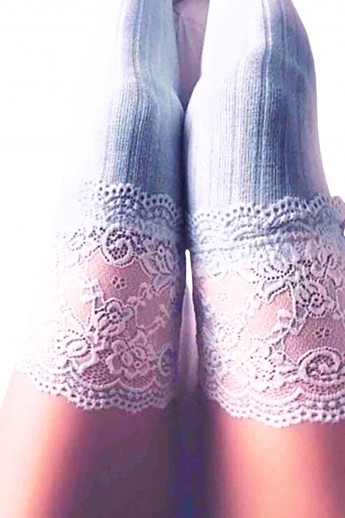 Merry See Πλεκτές γυναικείες κάλτσες με δαντέλα πάνω από το γόνατο λευκές 1 ζεύγος