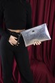 Silver Polo Ασημί ανάγλυφο Clutch τσάντα μονής θήκης