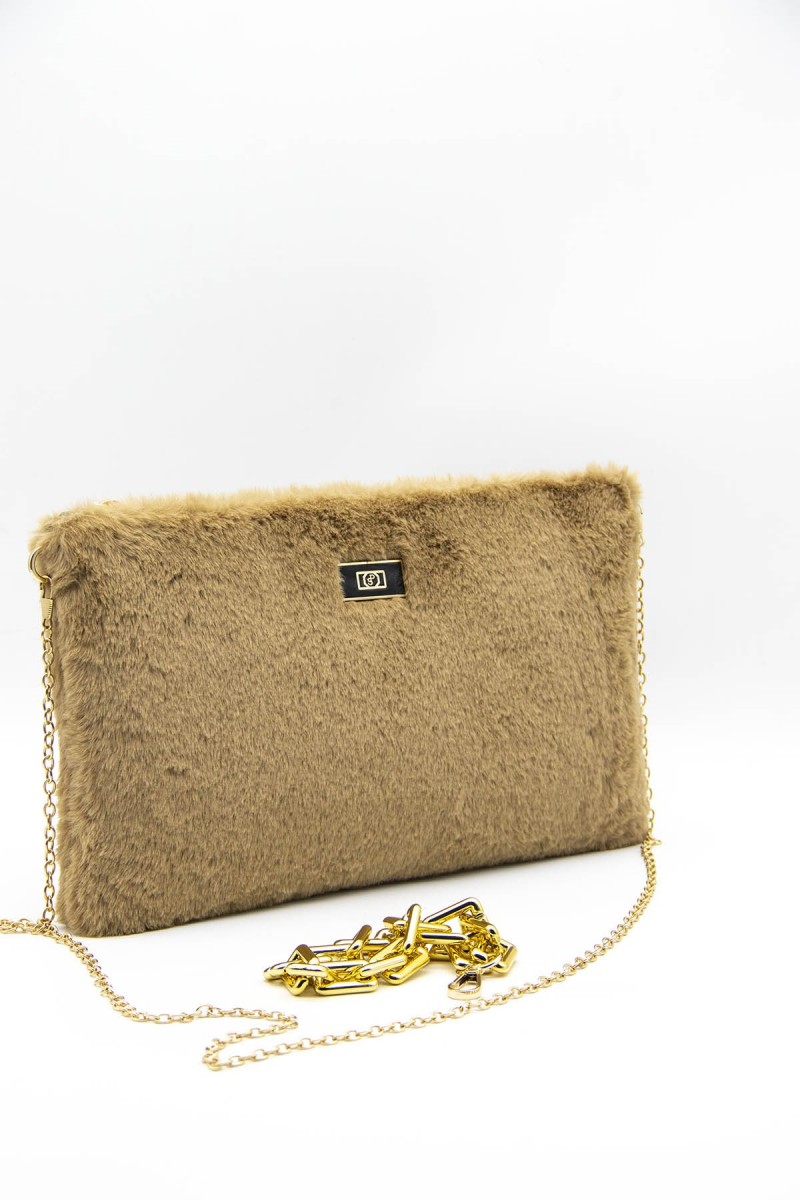 Silver Polo Camel Βελούδινη Clutch Τσάντα μονής θήκης