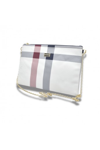 Silver Polo Λευκή Clutch τσάντα μονής θήκης με μοτίβο καρό