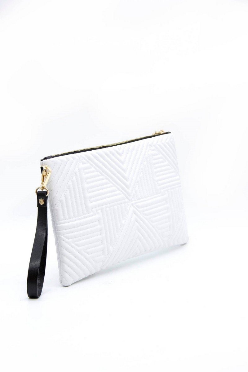 Silver Polo Λευκό Clutch τσάντα μονής θήκης με μοτίβο πυραμίδα