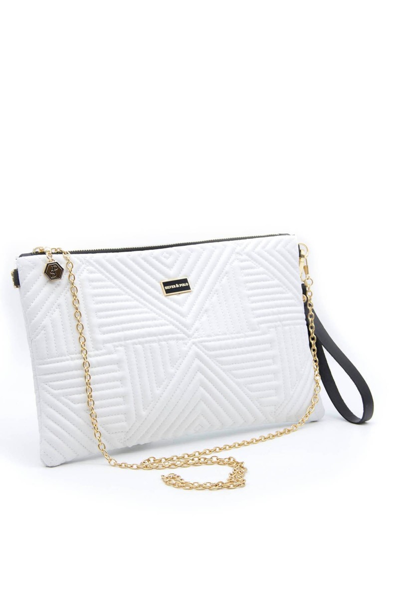 Silver Polo Λευκό Clutch τσάντα μονής θήκης με μοτίβο πυραμίδα