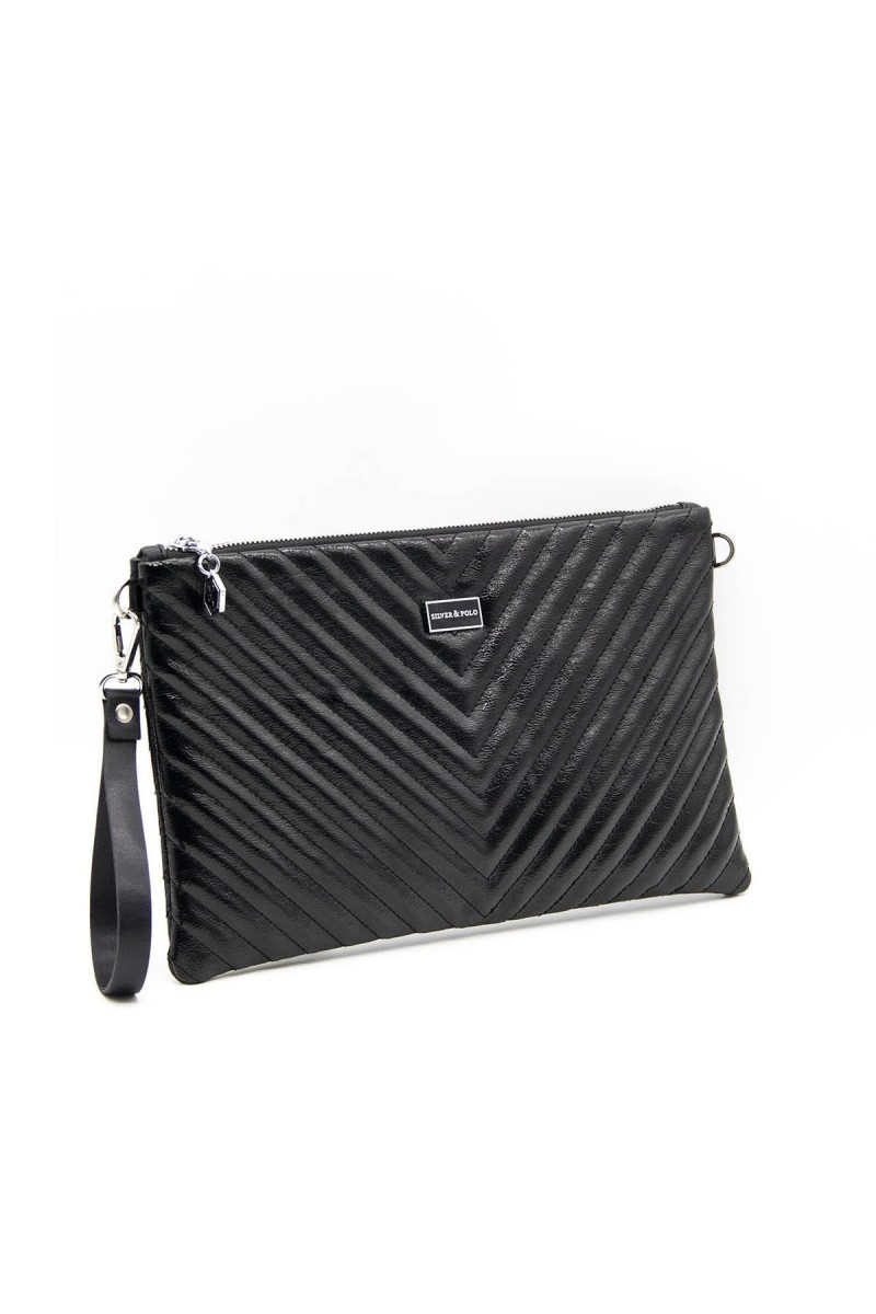 Silver Polo V-Μότιβο Μαύρο Rugan Clutch τσάντα μονής θήκης