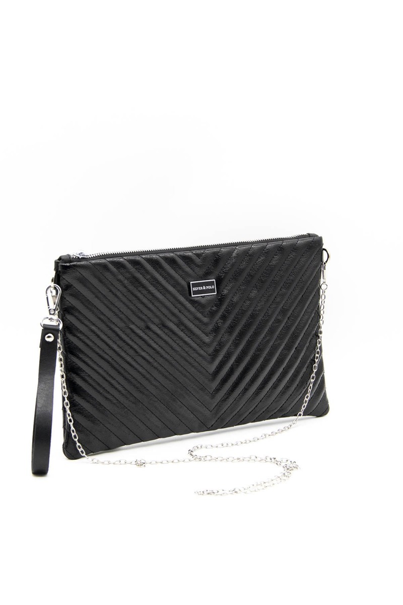 Silver Polo V-Μότιβο Μαύρο Rugan Clutch τσάντα μονής θήκης