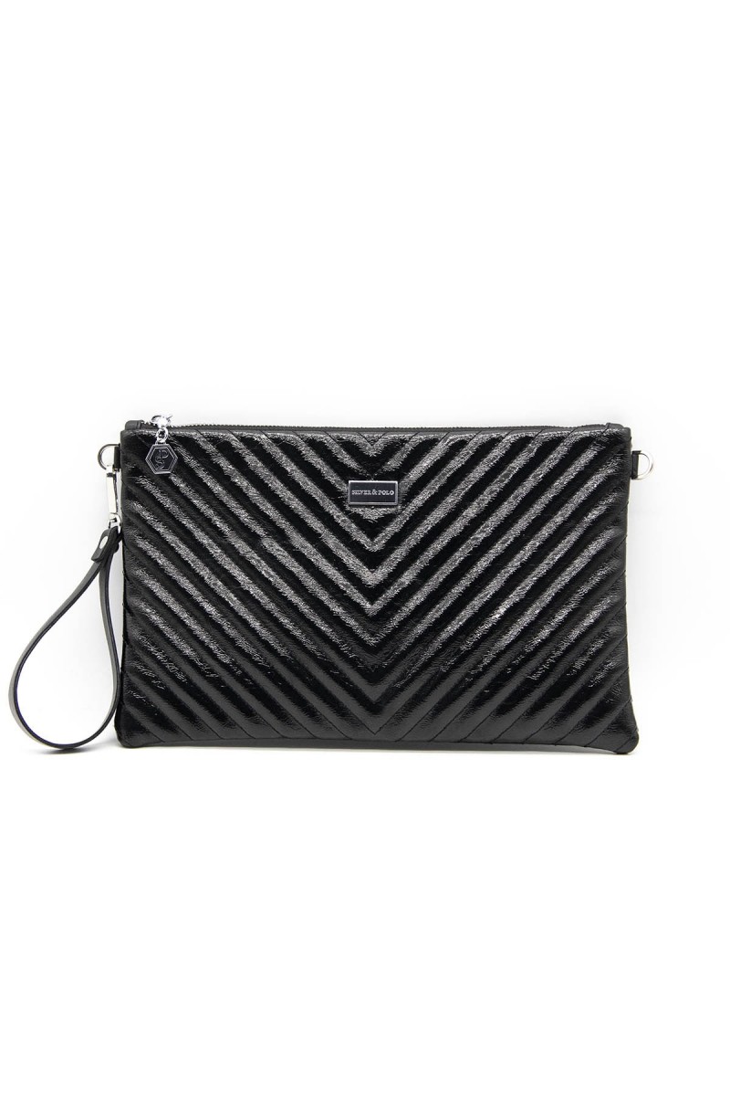 Silver Polo V-Μότιβο Μαύρο Rugan Clutch τσάντα μονής θήκης