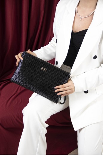 Silver Polo Μαύρο ανάγλυφο Clutch τσάντα μονής θήκης