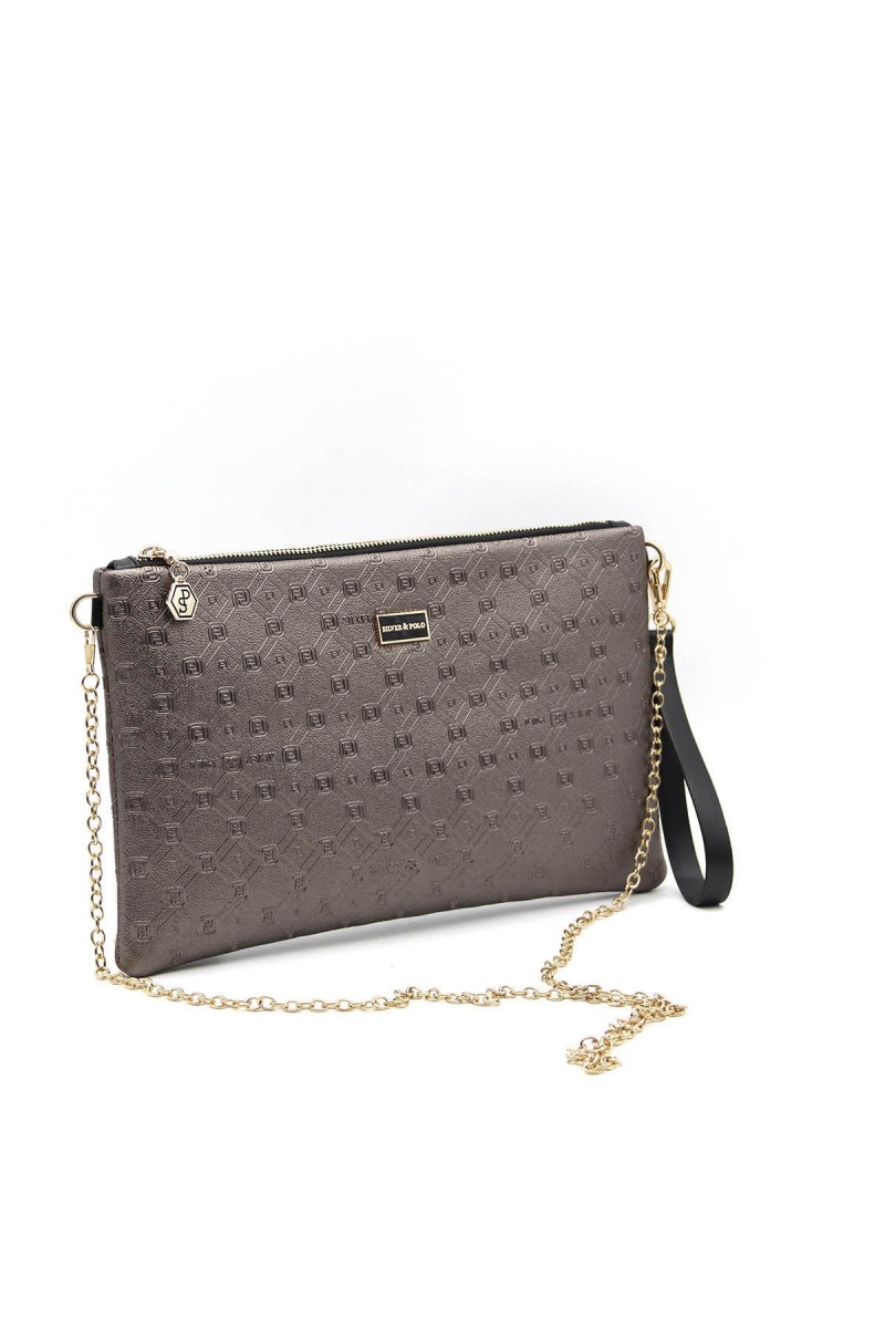 Silver Polo Πλατίνα ανάγλυφο Clutch τσάντα μονής θήκης με λουράκι χειρός