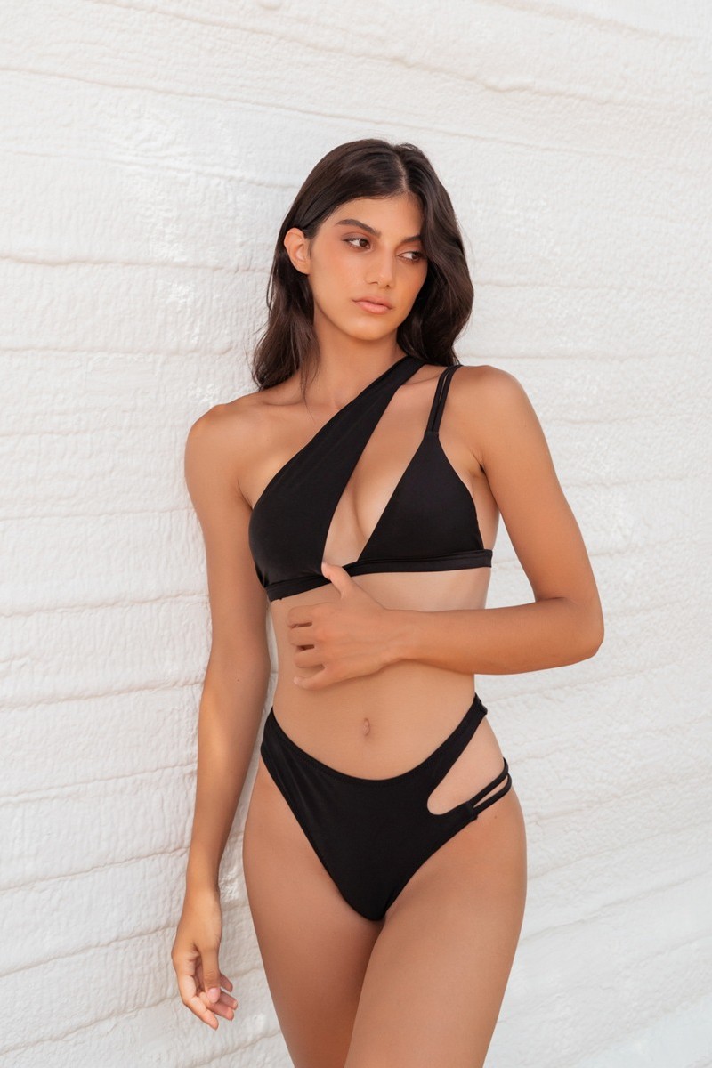 High Waisted Bikini Swimwear - Black Μαύρο L