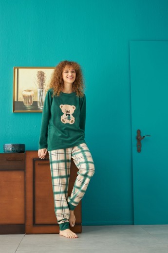 Πιτζαμα γυναικεία Fleece Siyah Inci Happy Bear Πράσινο L