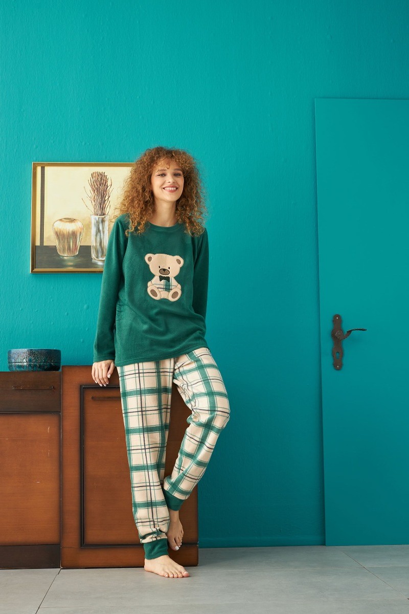 Πιτζαμα γυναικεία Fleece Siyah Inci Happy Bear Πράσινο L