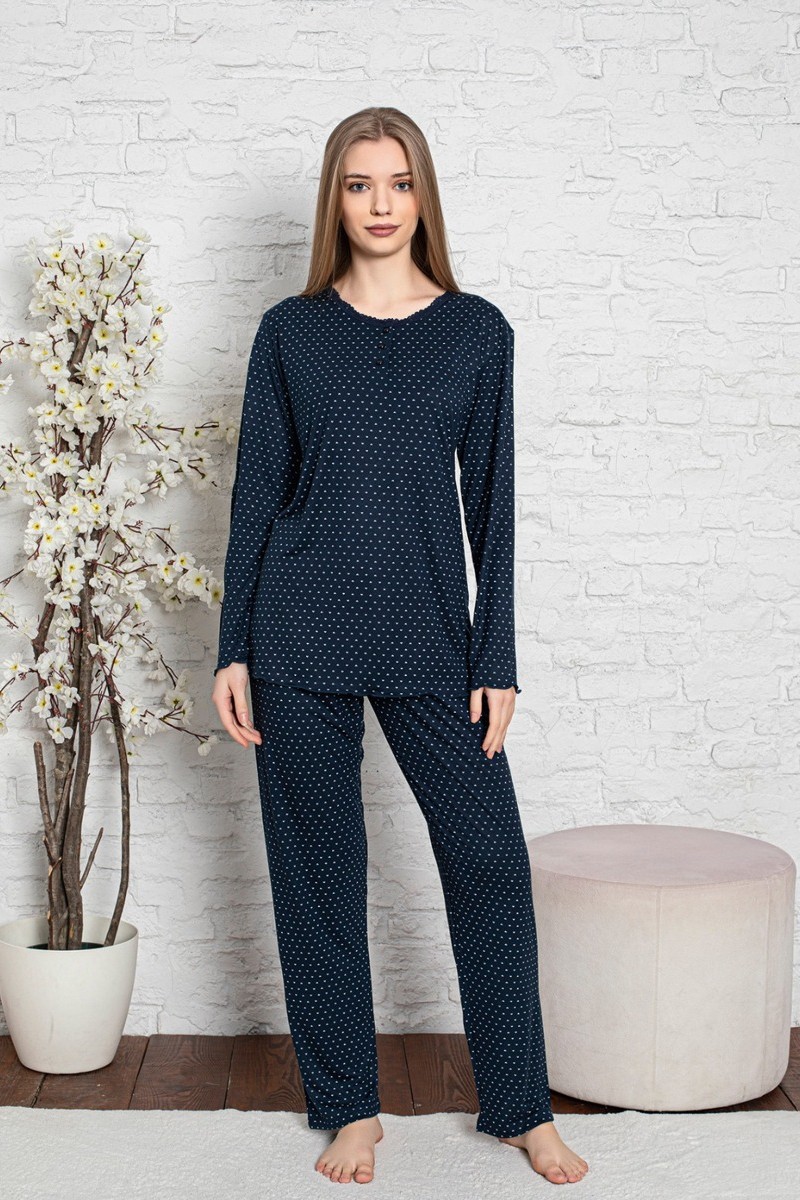 Πιτζαμα γυναικεία Viskoz Baki Collection Blue PouaD Navy Spotted XL