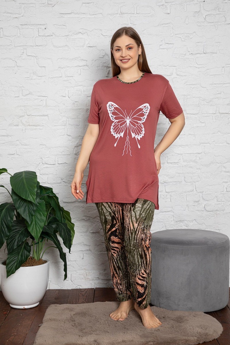 Πιτζαμα γυναικεία Viskoz Baki Collection Butterfly Μπορντώ XXL