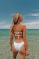 Ribbed Cinched Tie Bandenau Bikini Swimwear - White Λευκό L