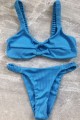 Ribbed Double Twist High Cut Bikini Swimwear - Blue Μπλε L