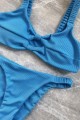 Ribbed Double Twist High Cut Bikini Swimwear - Blue Μπλε S