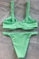 Ribbed Double Twist High Cut Bikini Swimwear - Light Green Λαχανί L