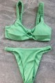 Ribbed Double Twist High Cut Bikini Swimwear - Light Green Λαχανί L