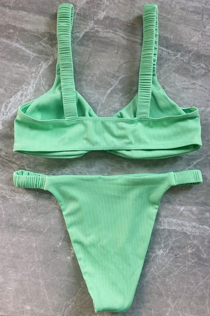 Ribbed Double Twist High Cut Bikini Swimwear - Light Green Λαχανί M