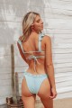 Ribbed Ruffle High Leg Bikini Swimwear - Baby Blue Γαλάζιο - Γκρι L