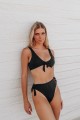 Tie Front High Waisted Bikini Swimwear - Black Μαύρο S