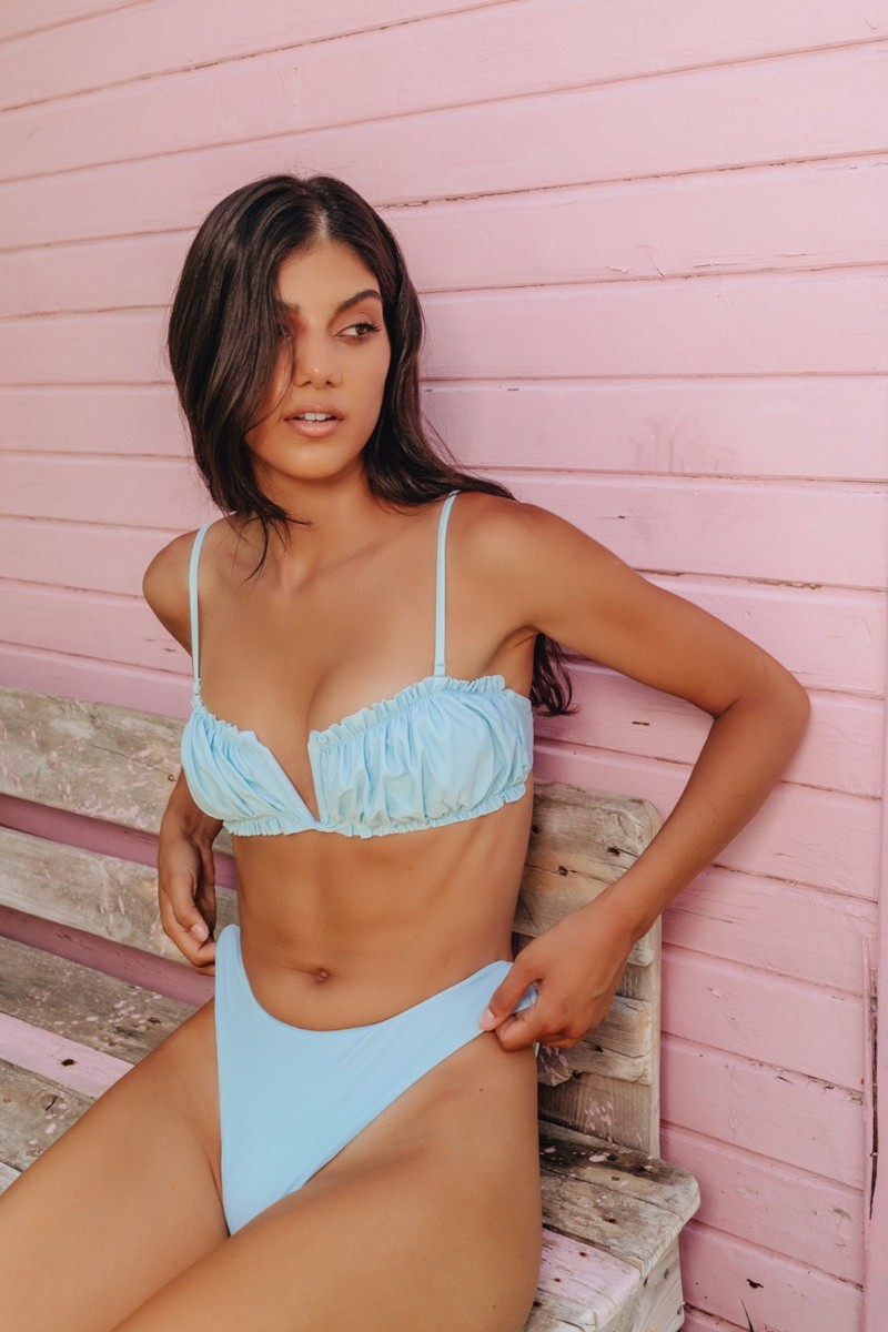 V Wired Frill High Cut Bikini Swimwear - Baby Blue Μπλε L